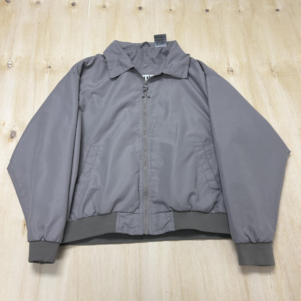 Vintage Amati Jacket Mens Large Gray Microfiber Bomber Full Zip Lined Casual